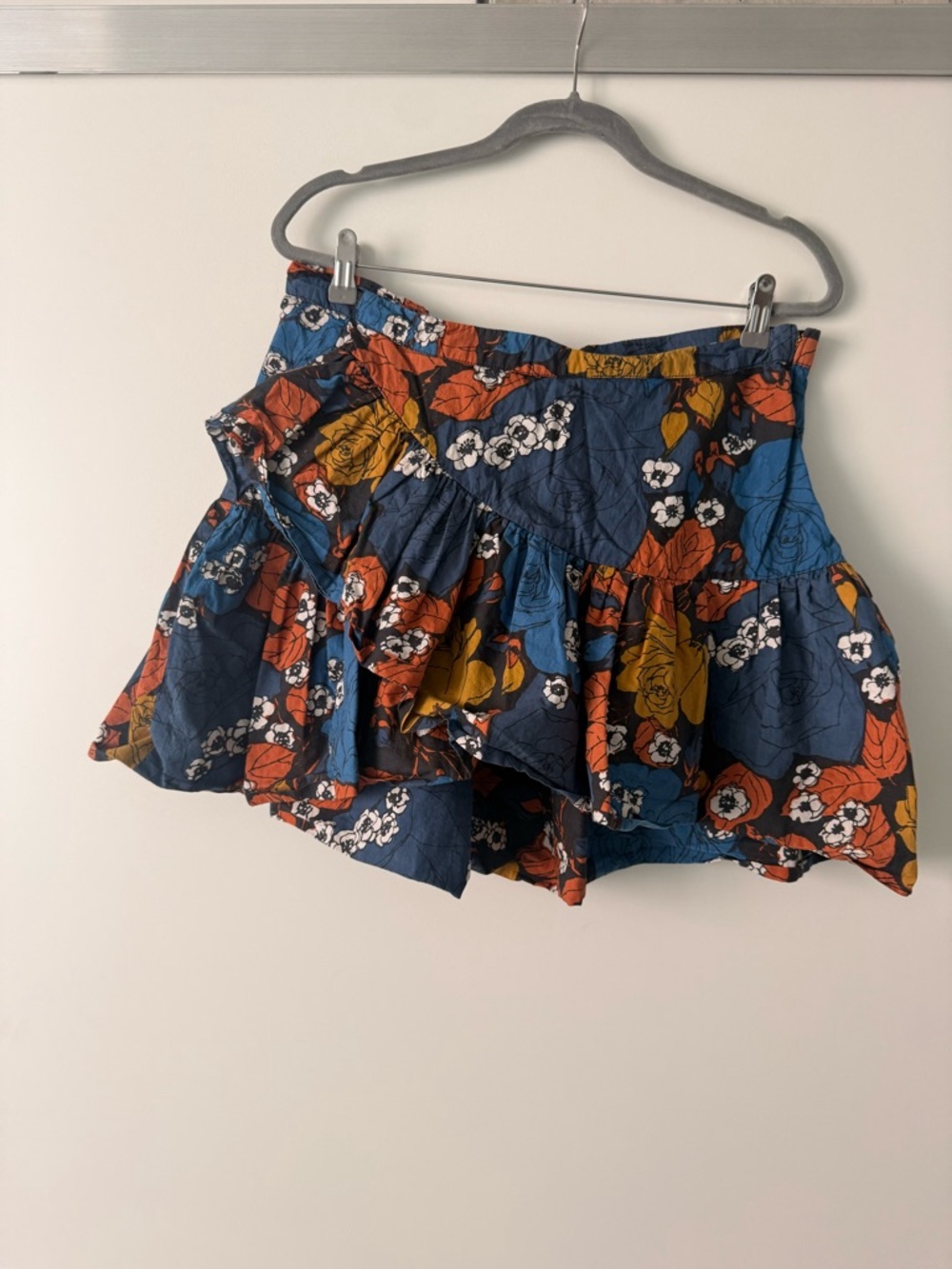 Cleobella Floral Ruffle Mini Skirt in Navy, Orange, Mustard